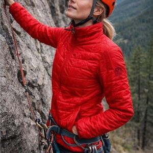 Marmot Cherry Red Quilted Insulatef Jacket sz L Lightweight Full zip